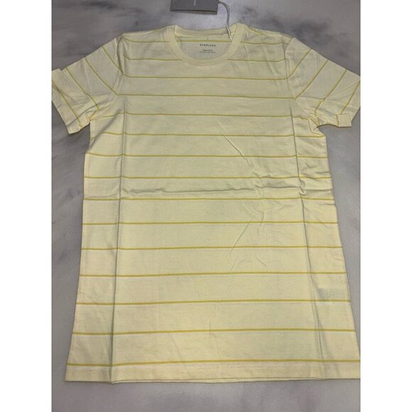 NWT Everlane The Organic Cotton Crew Tee Women's Yellow Striped T-shirt Medium - Picture 3 of 10